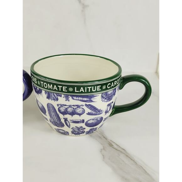 Certified International Soup Bowl Green Purple 4" Vegetables Design Ceramic x2 - Picture 3 of 13